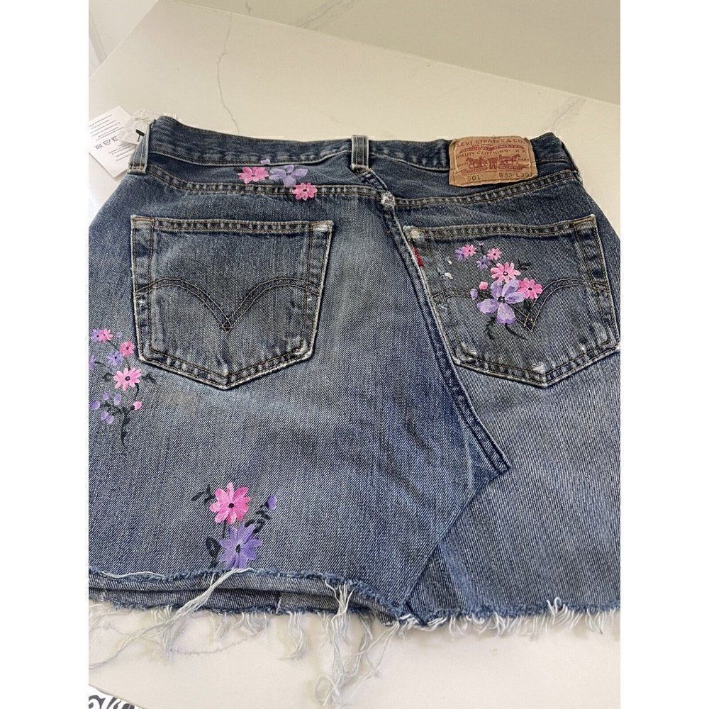 NWT FREE PEOPLE X RIALTO JEAN PROJECT Sz 30 PAINTED CHARLOTTE DENIM MINI SKIRT - Picture 3 of 7